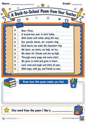Essential Back-to-School Poem Worksheet | Grade 1 ELA
