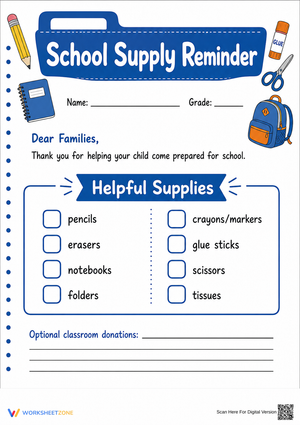 Essential School Supply Reminder Letter | Grade K-5