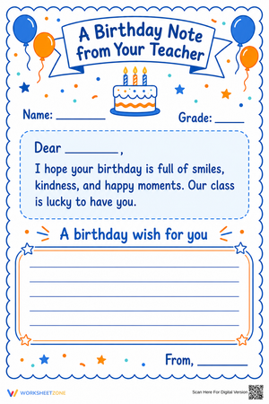 Printable Birthday Note from Teacher | Essential Grade 1-5