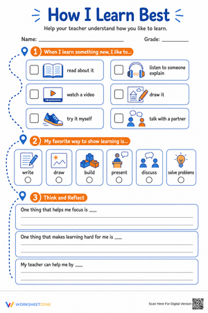 "How I Learn Best" Survey | Grade 4 Essential Worksheet