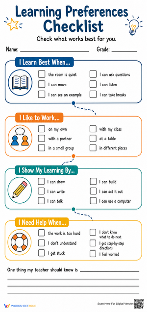 Learning Preferences Checklist | Grade 3-5 Essential