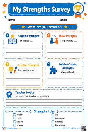 My Strengths Survey | Essential Grade 4-6 SEL Worksheet