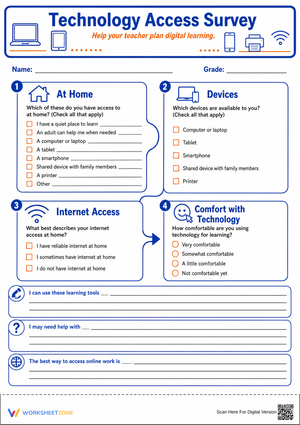 Essential Technology Access Survey | Grades 3-8 Printable