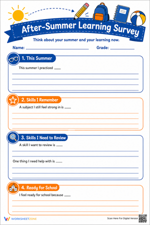 After-Summer Learning Survey | Grade 4 Printable