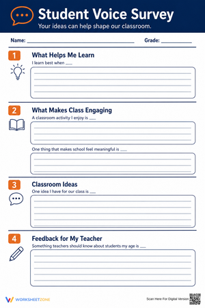 Student Voice Survey | Essential Grade 4-8 Printable
