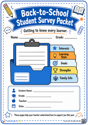Essential Back-to-School Student Survey Packet | Grades K-6