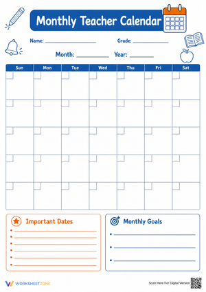 Monthly Teacher Calendar — Printable No-Prep Planner