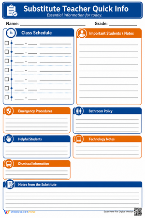K-8 Substitute Teacher Info — Printable No-Prep Worksheet