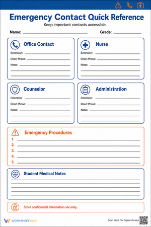 Essential Emergency Contact Reference | K-12 Printable