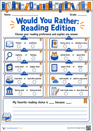 Reading Would You Rather Worksheet | Grade 3 Printable