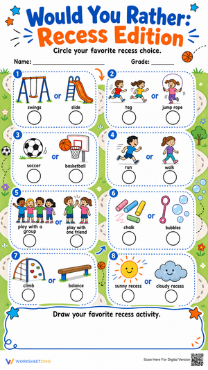 Recess Would You Rather Worksheet | Grade 1 Ready