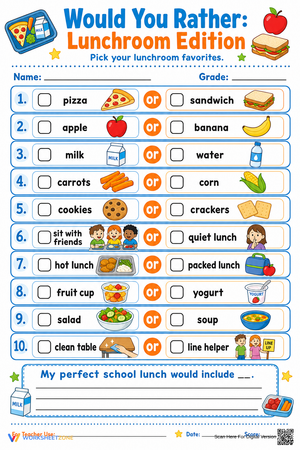 Lunchroom Would You Rather | Grade K-4 Printable