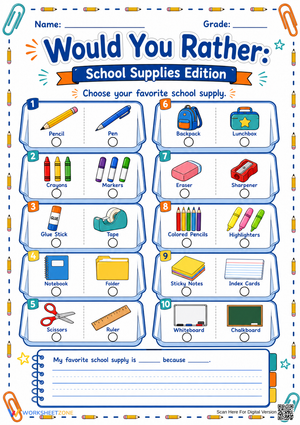 Essential School Supplies Would You Rather | Grades 1-4