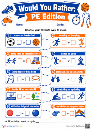 Would You Rather PE Worksheet | Grade 2-5 Essential
