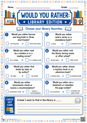 Printable Library Would You Rather Worksheet | Grades 2-6