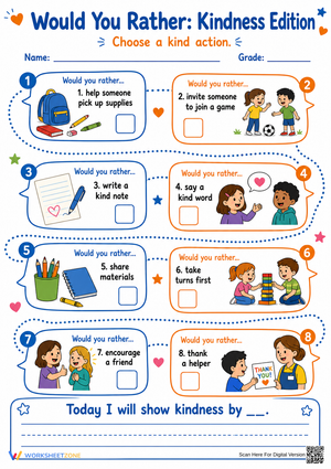 Kindness Would You Rather Worksheet | Essential Grade 2-5