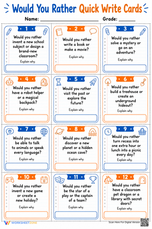Printable Would You Rather Quick Write Cards | Grades 3-6