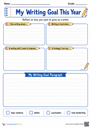My Writing Goal Worksheet | Grade 4 Essential