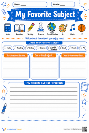 My Favorite Subject Worksheet | Grade 3-5 Essential