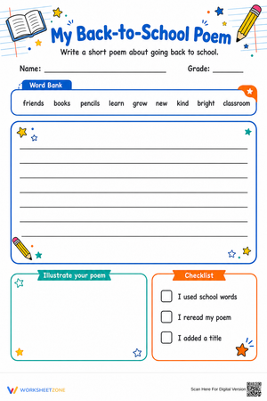 My Back-to-School Poem | Printable Grade 3-5 ELA
