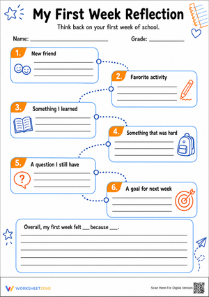 My First Week Reflection Worksheet | Grade 4 Essential