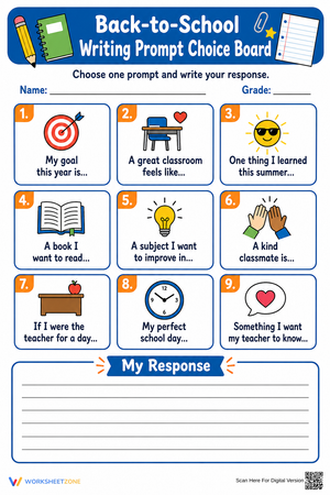 Grade 4 Writing Choice Board — Printable No-Prep Worksheet