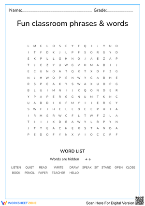 Fun classroom phrases & words