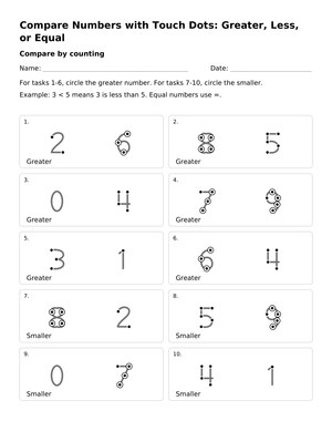 Comparing Numbers with Touch Dots | Printable Grade K