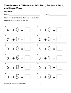Adding and Subtracting Zero Worksheet | Grade 1 Essential