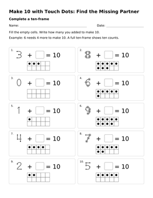 Make 10 with Touch Dots Worksheet | Grade K Math Printable