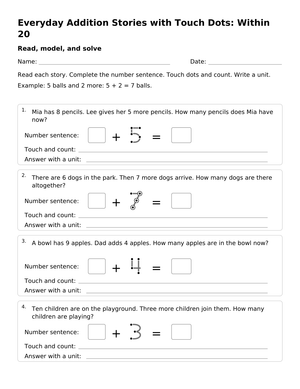Addition Stories Worksheet | Grade 1 Math Essential