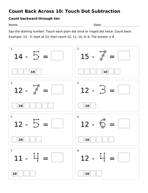 Count Back Across 10 Worksheet | Grade 1 Ready