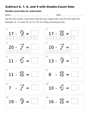 Printable Subtraction Dots Worksheet | Grade 1 Math