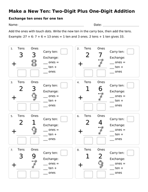 2-Digit + 1-Digit Addition Worksheet | Printable
