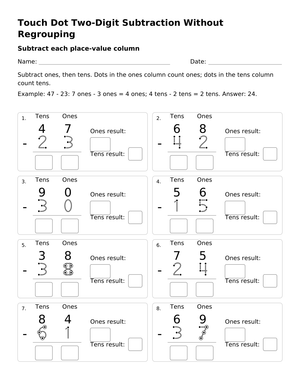 Touch Dot Subtraction Worksheet | Grade 2 Printable