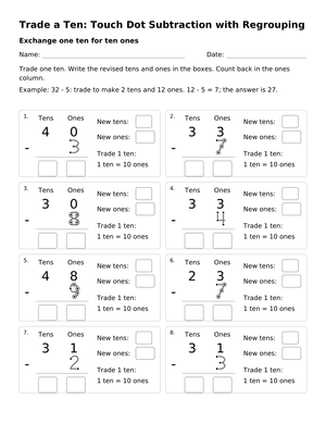 Touch Dot Subtraction Worksheet | Grade 2 Math Printable