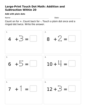 Touch Dot Math Worksheet | Grade 1 Printable Math