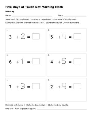 Grade 1 Touch Dot Math — Printable Morning Work