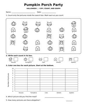 Printable Grade K Halloween Count and Graph Worksheet