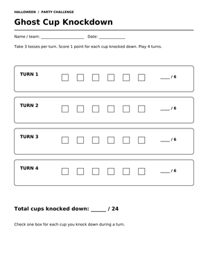 Ghost Cup Knockdown Game — Printable Math Activity