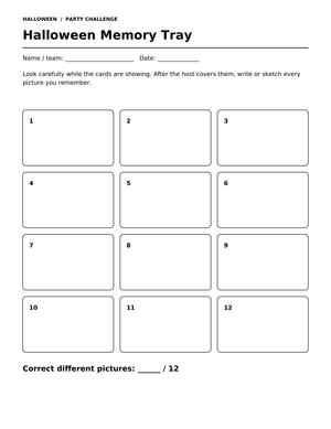 Halloween Memory Tray Activity | Grade 1 Printable
