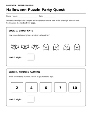 Grade 1 Halloween Math Quest — Printable Activity