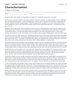 Complete Characterization Worksheet | Grade 7 ELA