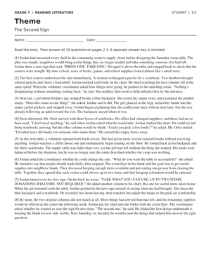 Theme Worksheet — The Second Sign | Grade 7 Printable