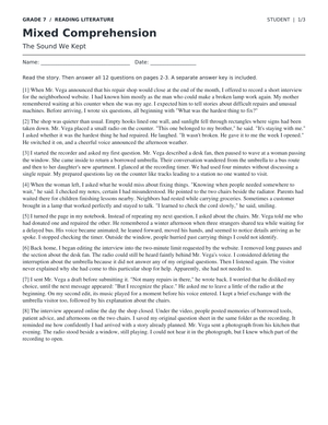 RL.7.1 Worksheet: The Sound We Kept — Grade 7 Aligned