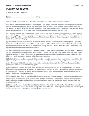 Point of View Worksheet | Grade 7 Printable ELA