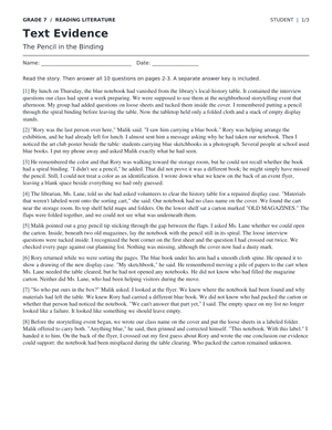 Text Evidence Worksheet | Grade 7 Reading Printable