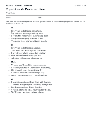 Speaker Perspective Worksheet | Grade 7 Printable