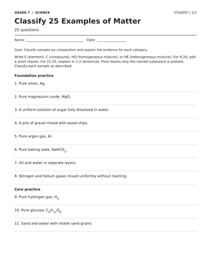 Classifying Matter Printable Worksheet | Grade 7 Science