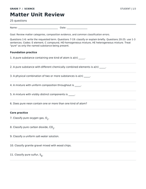 Classifying Matter Worksheet | Grade 7 Science Printable